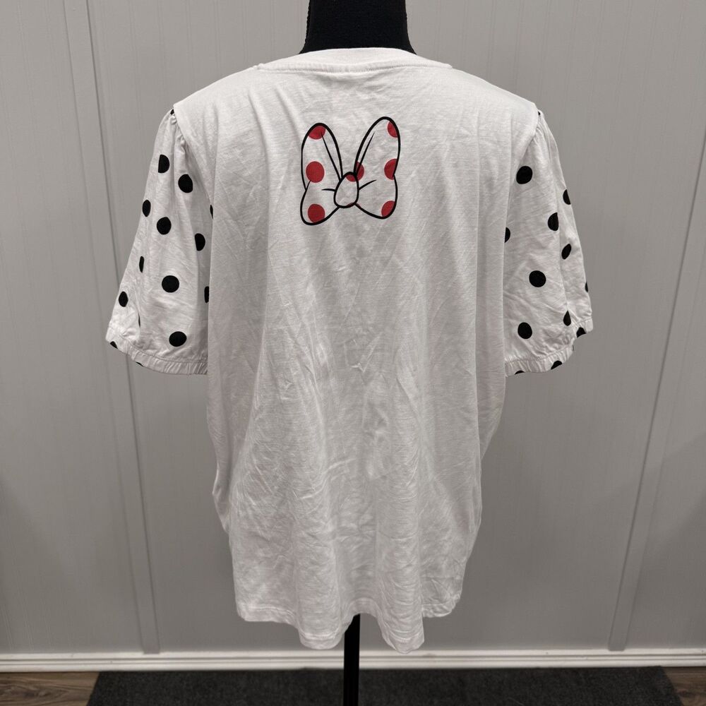 Disney Women's 1X White Minnie Mouse Polka Dot Sleeve Crewneck T-Shirt - Picture 4 of 7